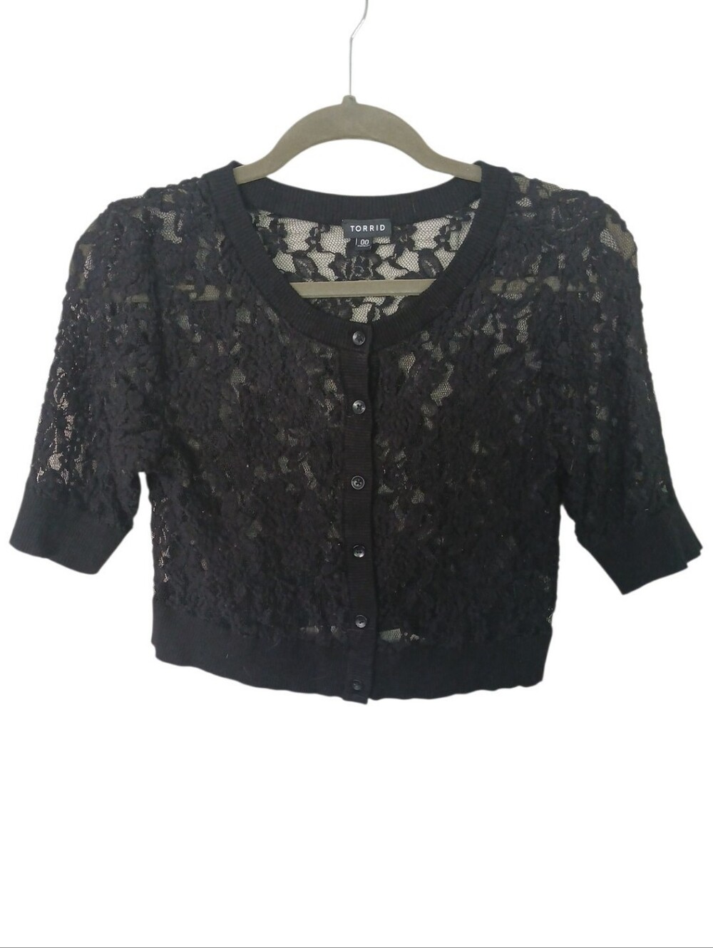 Torrid Black Lace Button-Up Cropped Shrug Cardigan Size 00 (Medium/Large)